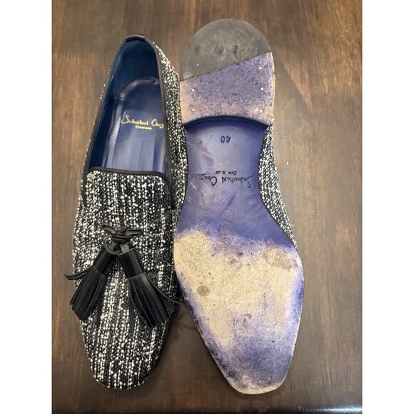 Sebastian Cruz Couture Black White Slip Tweed Loafers Tassle 40 Size 7.5 $1295 main image 6
